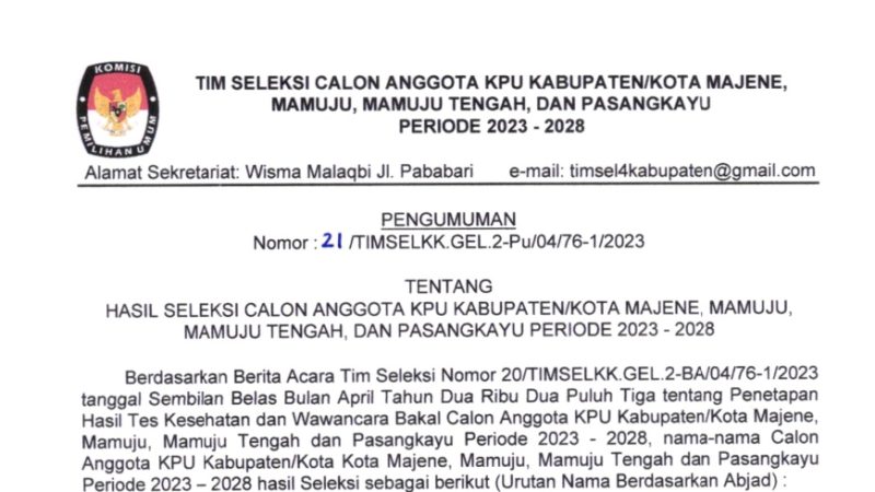 Timsel Umumkan Calon Anggota KPU di 4 Kabupaten yang Lulus Tes Kesehatan dan Wawancara