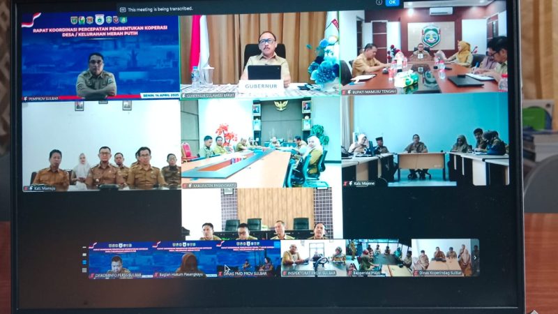 Gubernur Sulbar Gelar Rakor Virtual Bahas Pembentukan Koperasi Desa