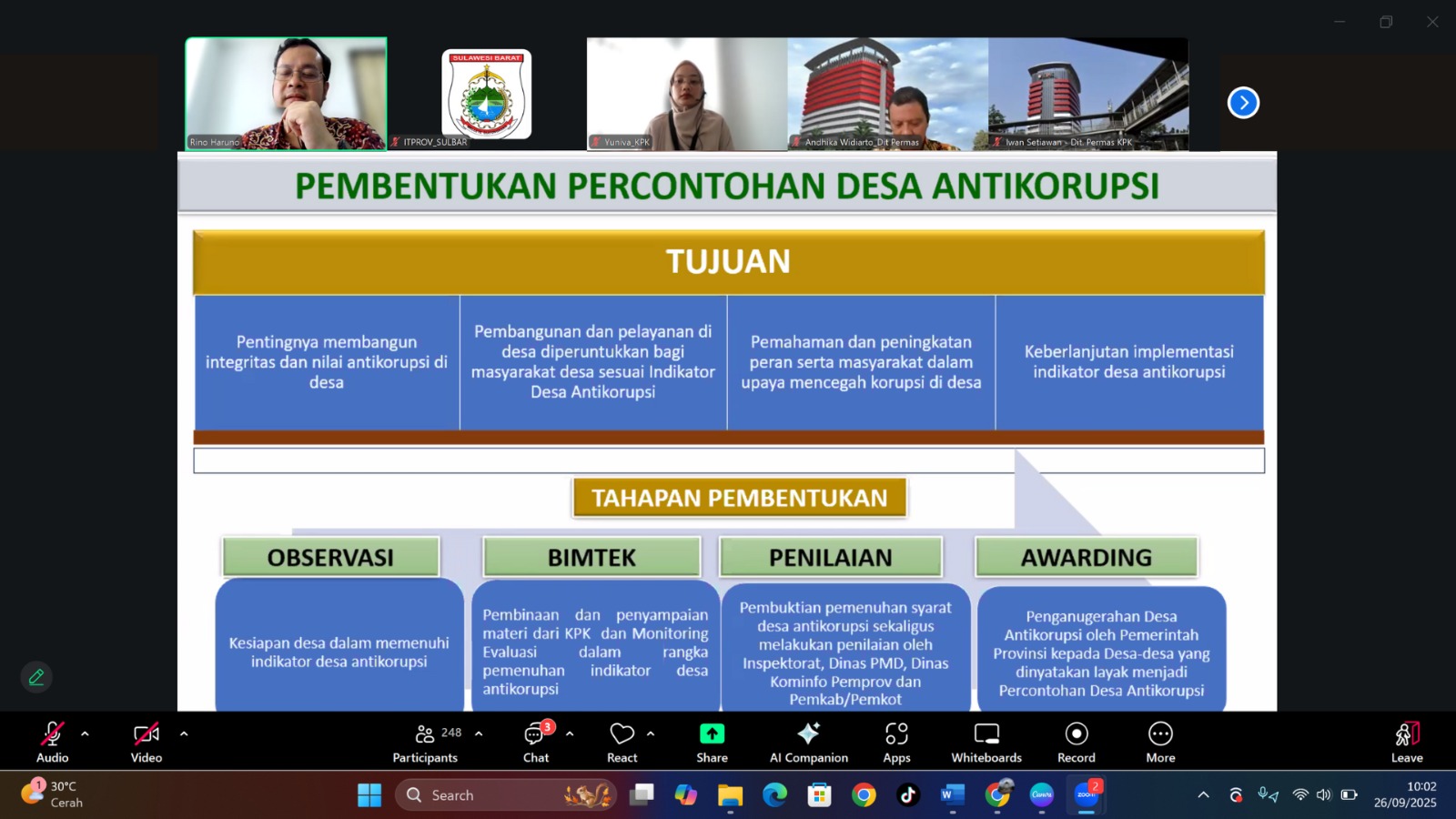 KPK dan Inspektorat Sulbar Gelar Rapat Koordinasi Persiapan Penilaian Desa Antikorupsi