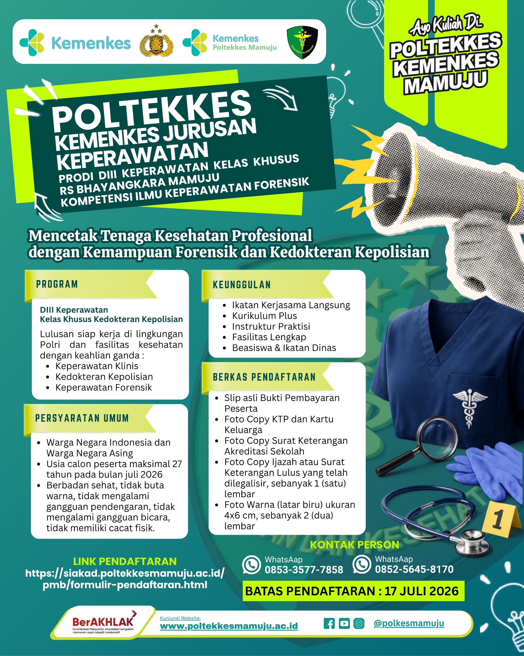 Polda Sulbar dan Poltekkes Kemenkes Mamuju Buka Pendaftaran D-III Keperawatan Forensik