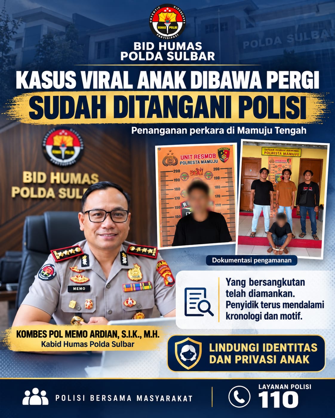 Polisi Tahan Tersangka Kasus Anak Dibawa Pergi di Mateng